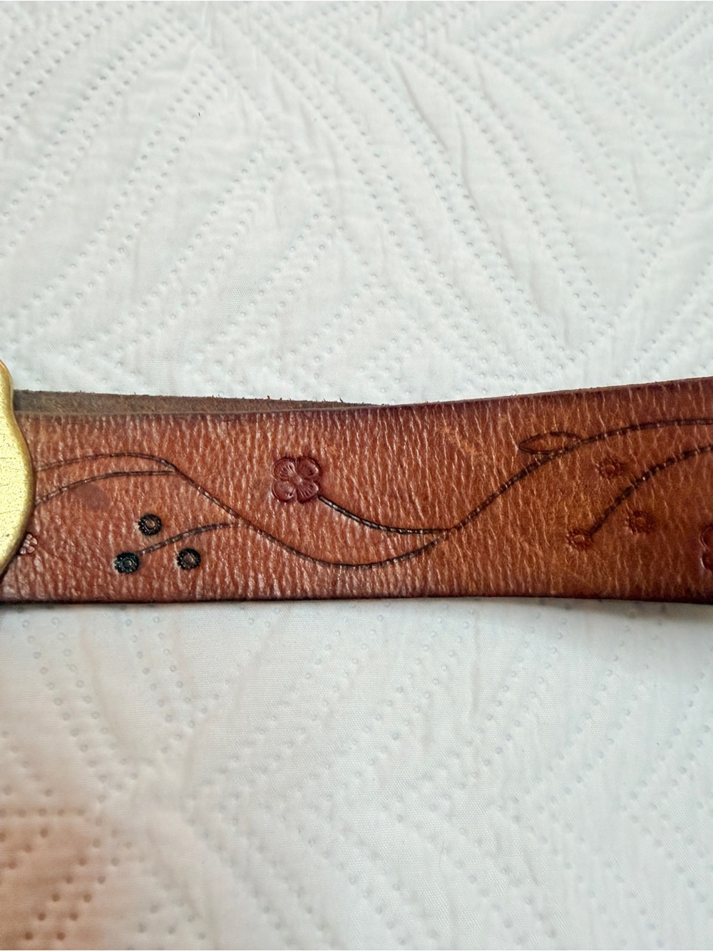 LRL-Lauren Ralph Lauren Vintage Women’s Brown Leather Floral Boho Belt. Size 34 - Picture 3 of 6